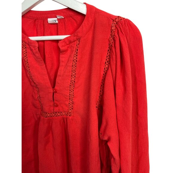 Gap Top Womens Small Shirt Blouse Long Sleeve Red Peasant Boho Casual Fall Work - Picture 5 of 16